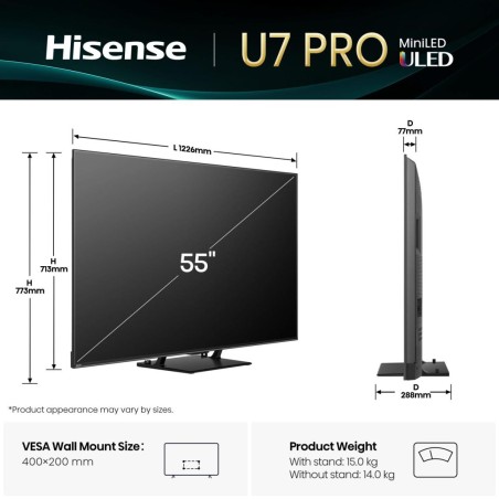 Hisense 55U7Q PRO 139,7 cm (55) 4K Ultra HD Smart TV Wi-Fi Sort 500 cd/m²